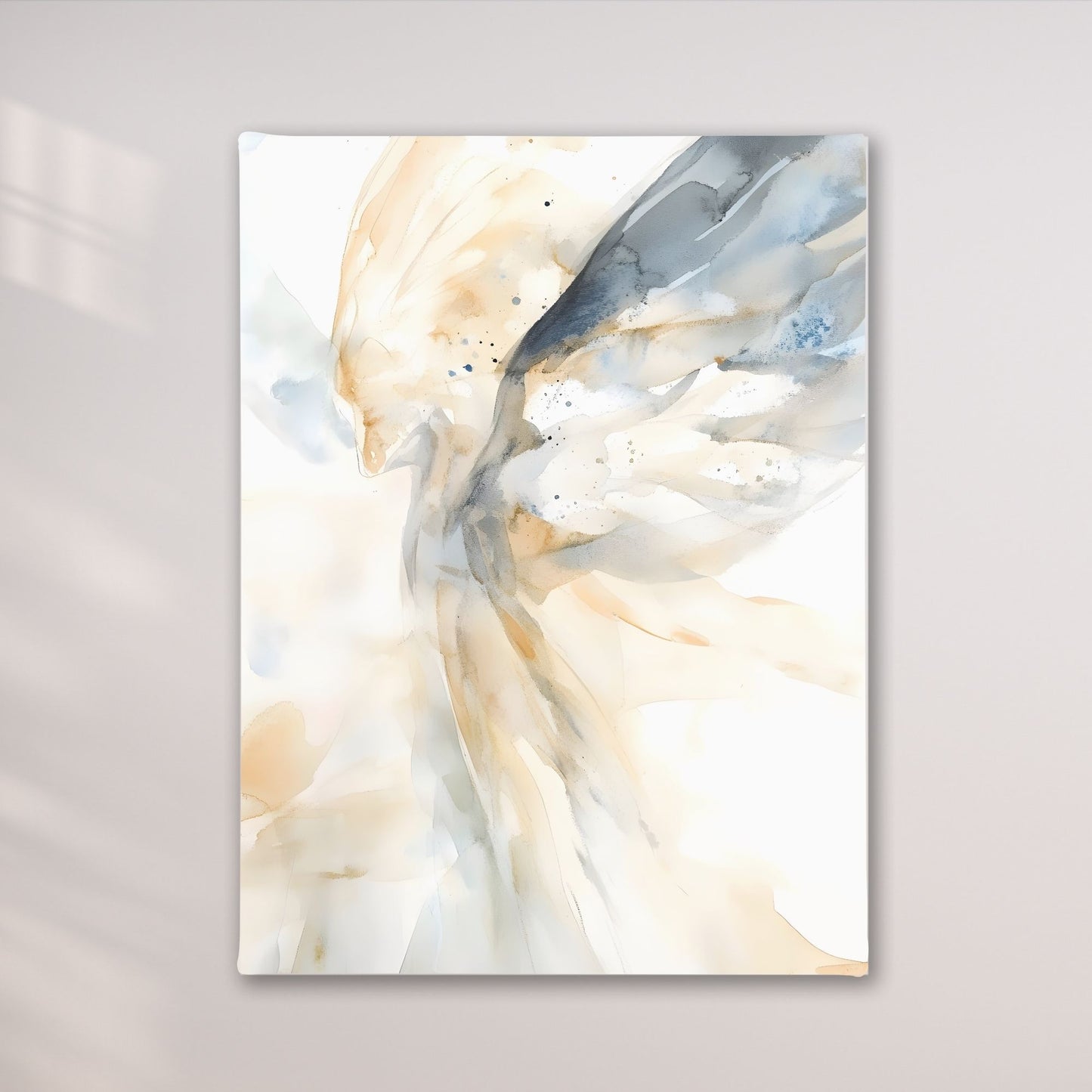 Ethereal Abstract Angel Wings Framed Wall Art Canvas Print – Neutral Beige Modern Spiritual Painting for Minimalist Living Room Decor