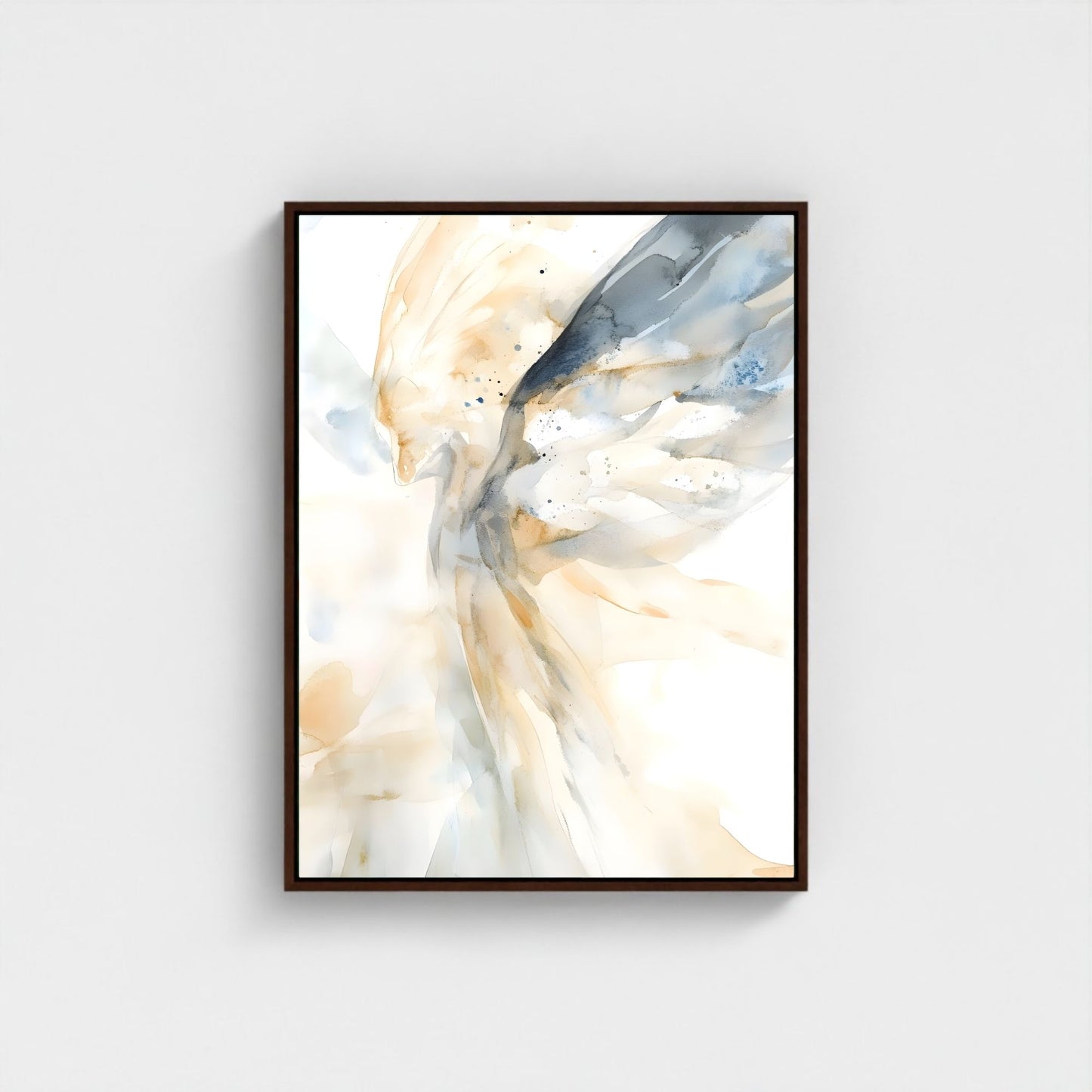Ethereal Abstract Angel Wings Framed Wall Art Canvas Print – Neutral Beige Modern Spiritual Painting for Minimalist Living Room Decor