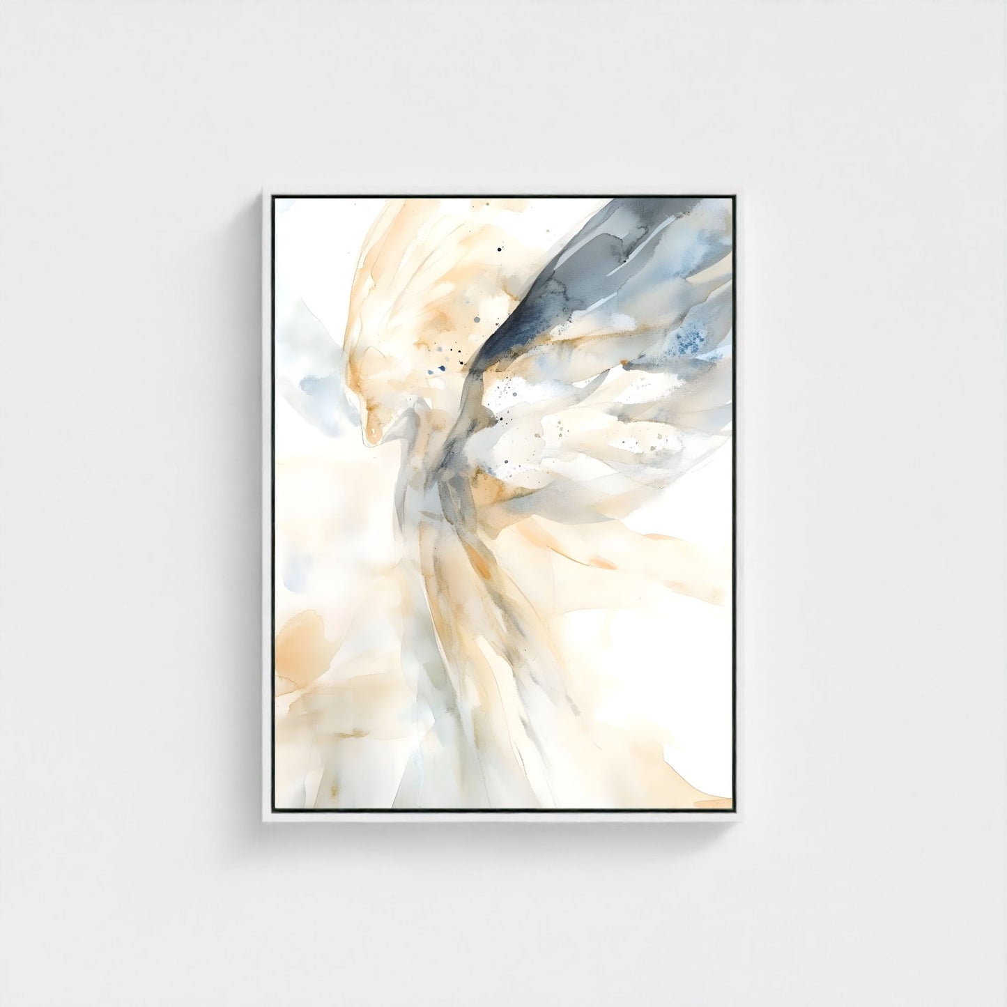 Ethereal Abstract Angel Wings Framed Wall Art Canvas Print – Neutral Beige Modern Spiritual Painting for Minimalist Living Room Decor