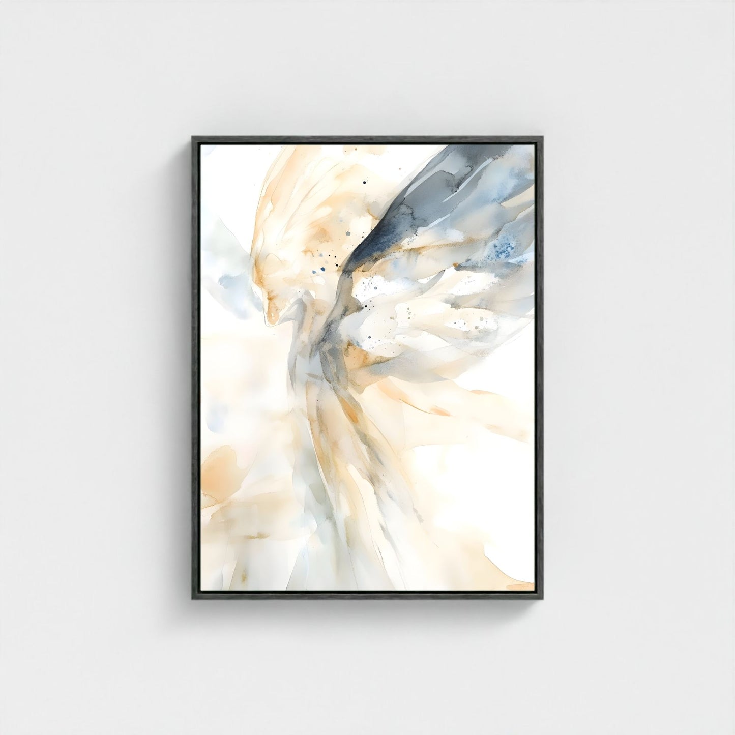 Ethereal Abstract Angel Wings Framed Wall Art Canvas Print – Neutral Beige Modern Spiritual Painting for Minimalist Living Room Decor