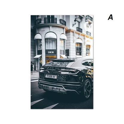 European Street Fashion Black Car Canvas Print Wall Art For Modern Loft Living Room Salon Office Décor