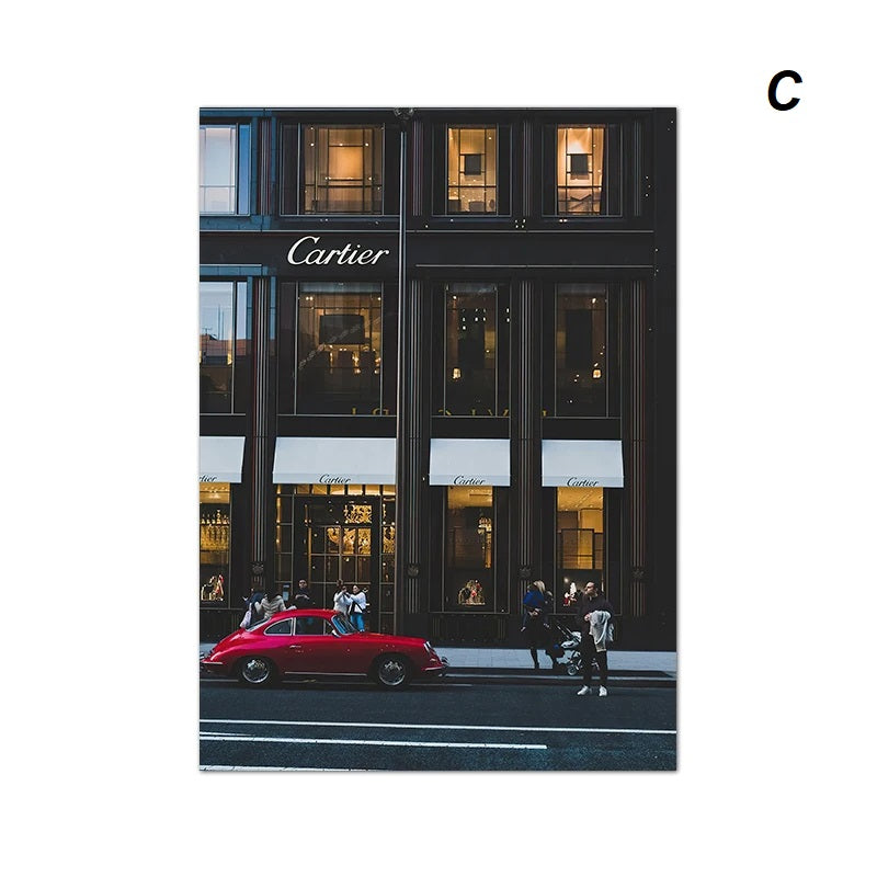 European Street Fashion Black Car Canvas Print Wall Art For Modern Loft Living Room Salon Office Décor