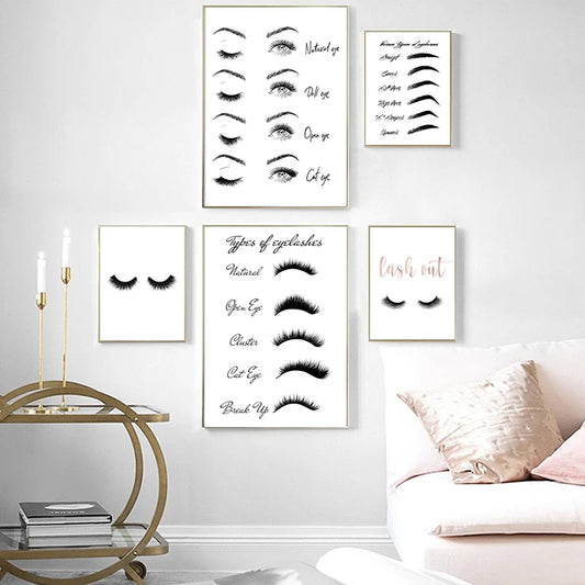 Eyelashes Extension Forms Guide Wall Art Canvas Print Minimalist Fashion Poster For Beauty Salon Décor