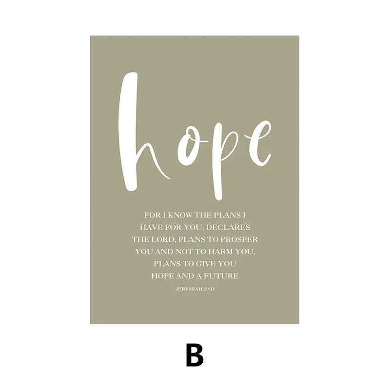 Poster with 'hope' text and Bible verse on a beige background