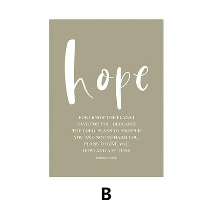 Poster with 'hope' text and Bible verse on a beige background