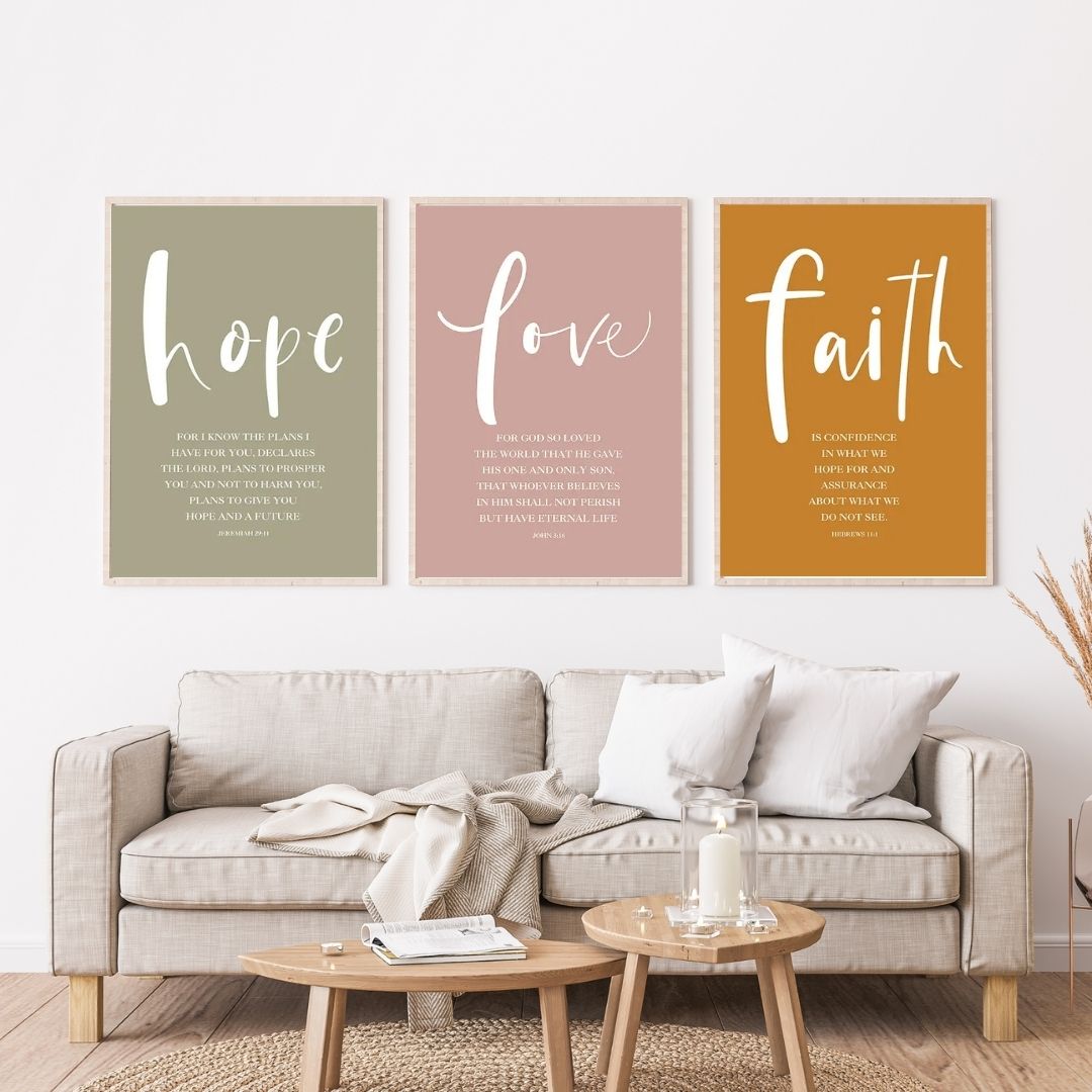 Faith Hope Love Hebrews 11 Jeremiah 29 John 316 Wall Art Canvas Print Bible Quotes Wall Art Poster