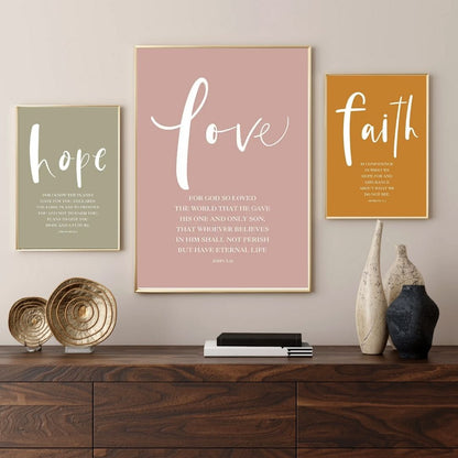 Faith Hope Love Hebrews 11 Jeremiah 29 John 316 Wall Art Canvas Print Bible Quotes Wall Art Poster