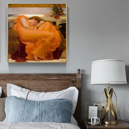 Famous Painting Flaming June by Frederic Leighton Classic Wall Art Canvas Prints For Living Room Dining Room Bedroom Home Decor