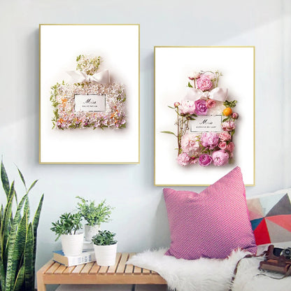 Fashion Blush Pink Perfume Flower Canvas Print Wall Art Minimalist Pink Floral Fine Art For Girl Living Room Bedroom Refresh