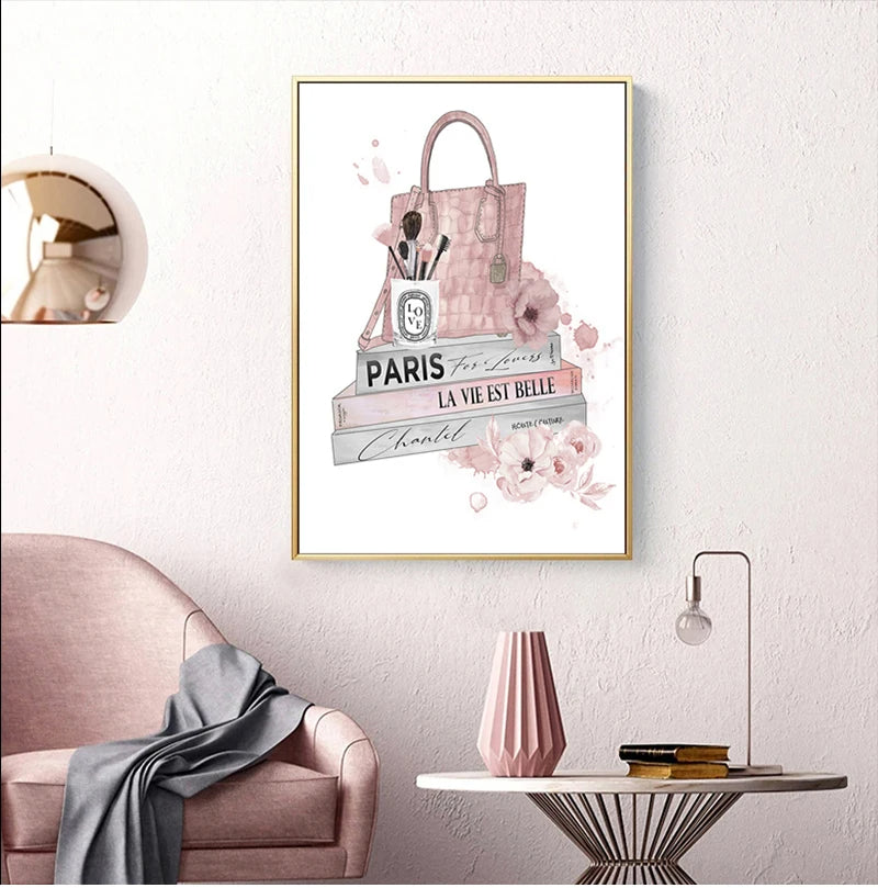 Fashion Makeup Brushes Beauty Pastel Pink Canvas Print Wall Art Pink Inspirational Fine Art For Modern Girl Living Room Beauty Salon Bedroom Refresh