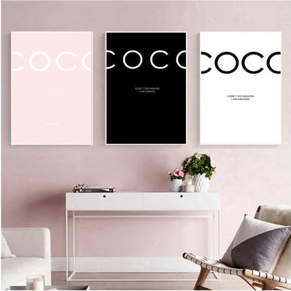 Fashion Coco Quotes Canvas Prints Nordic Minimalist Wall Art Black White Pink Fine Art Stylish Pictures for Modern Living Room Bedroom Home Décor