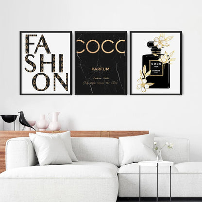 Fashion Designer Perfume Inspirational Coco Chanel Quotes Wall Art Decor Minimalist Black Golden Wall Art Canvas Prints For Modern Apartment Living Room