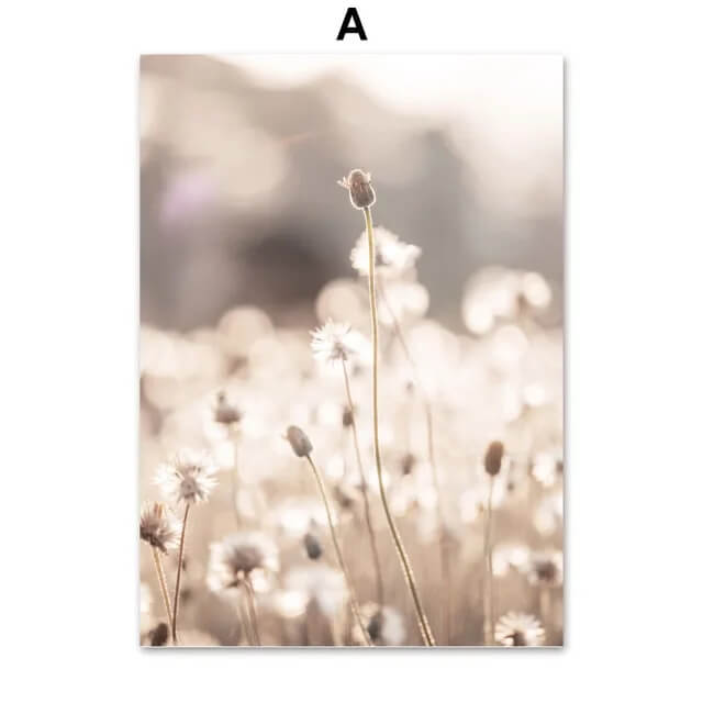Flower Dandelion Daisy Leaves Beige Landscape Canvas Prints Nordic Wall Art Neutral Colors Posters Nature Wall Pictures For Living Room Décor