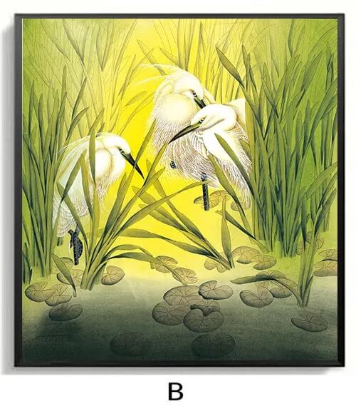 Flower White Crane Canvas Print Japanese Wall Art Nature Botanical Poster For Living Room Bedroom Above Sofa Pictures Décor