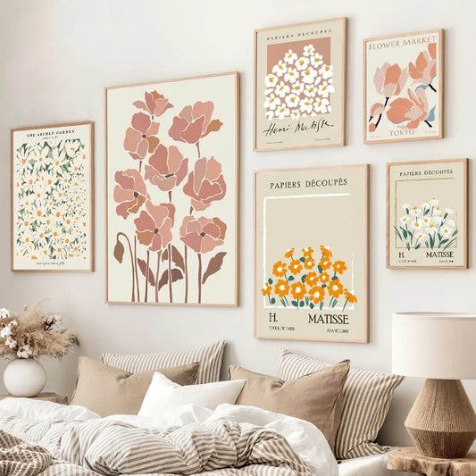 Flower Market Matisse Wall Art Pastel Neutral Flowers Canvas Print For Modern Living Room Bedroom Wall Décor