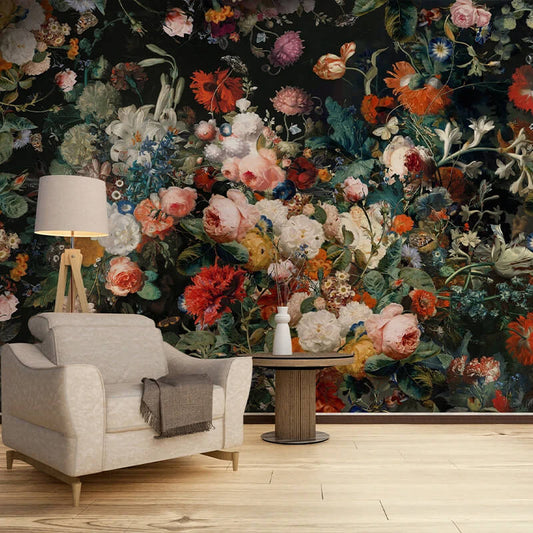 Flowers Composition Black Aesthetic Mural Wallpaper (SqM)