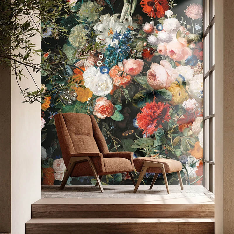 Flowers Composition Black Aesthetic Mural Wallpaper (SqM)