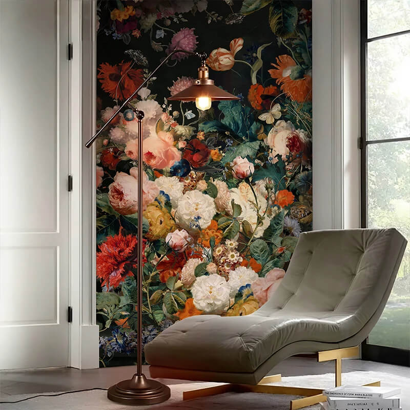 Flowers Composition Black Aesthetic Mural Wallpaper (SqM)