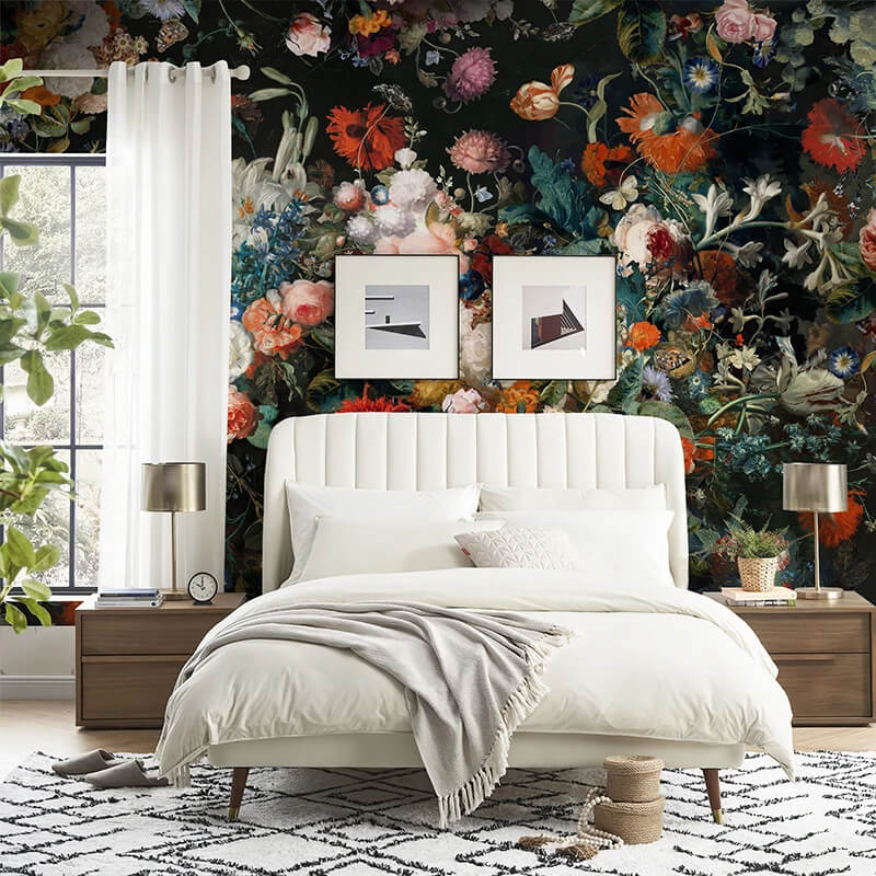 Flowers Composition Black Aesthetic Mural Wallpaper (SqM)