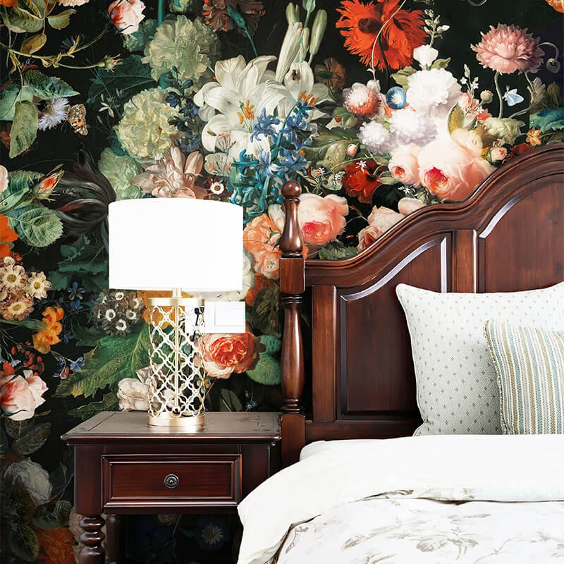 Flowers Composition Black Aesthetic Mural Wallpaper (SqM)