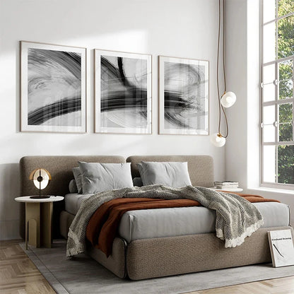 Flowing Brush Strokes Abstract Wall Art Canvas Prints Black and White Poster For Modern Apartment Living Room Bedroom Contemporary Interiors