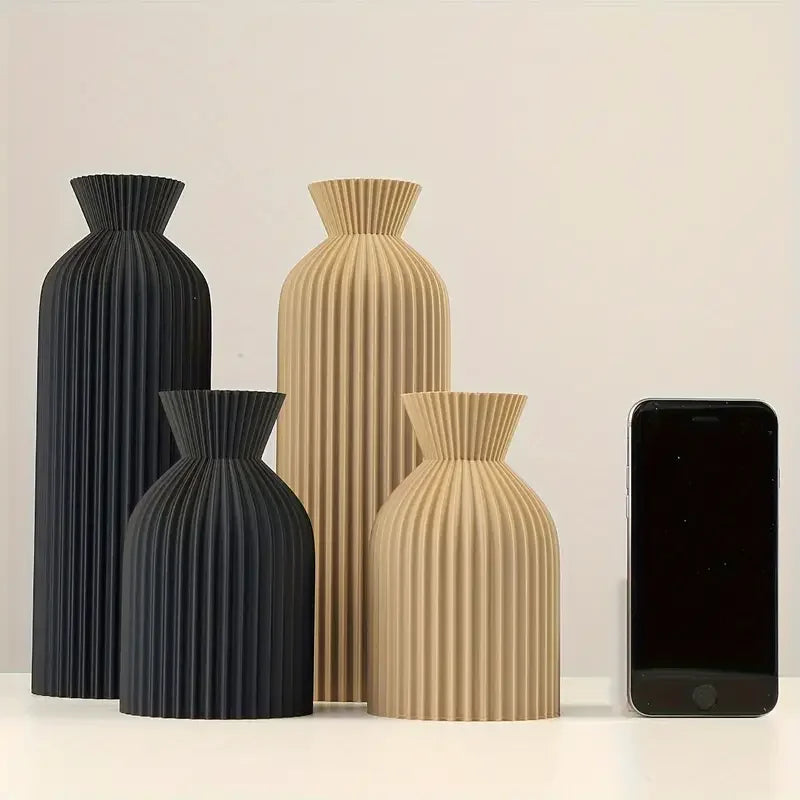 Fluted Nordic Style Vases Modern Decorative Vase Table Decoration For Dining Room Kitchen Coffee Table Ornaments Scandinavian Home Decor