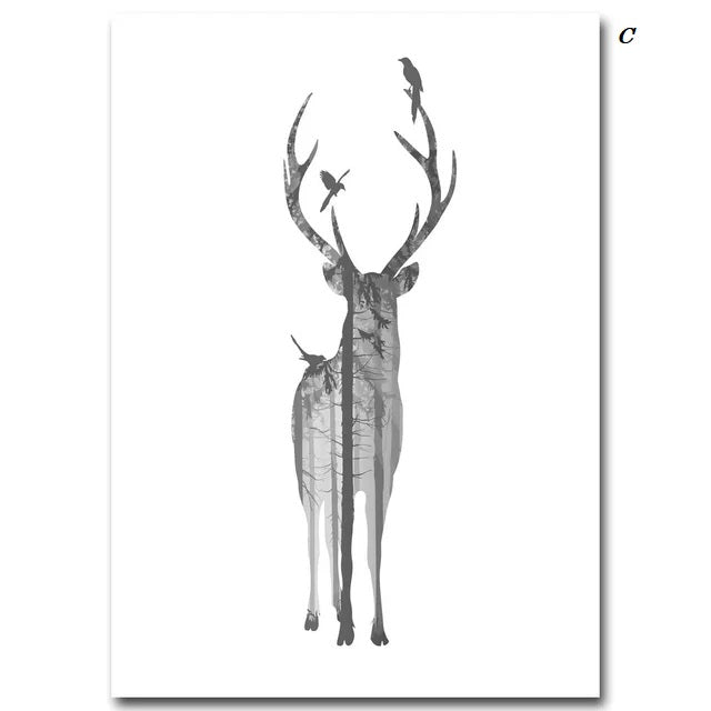 Deer Feather Dandelion Minimalist Nordic Fine Art Canvas Prints Black White Scandinavian Art For Modern Home Office Décor