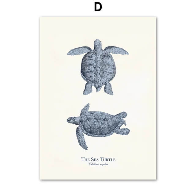 Fossil Fish Turtle Whale Star Canvas Prints Vintage Nordic Large Poster Minimalist Wall Art For Kids Room Living Room Home Décor