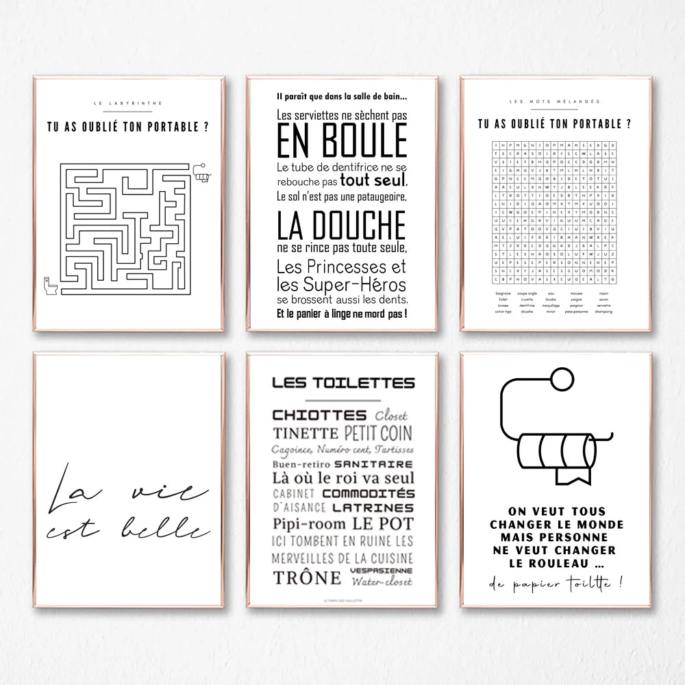 Bathroom Rules French Quotes Funny Toilet Wall Art Canvas Prints Typographic Quotations For Bathroom Toilet Room WC Wall Decor