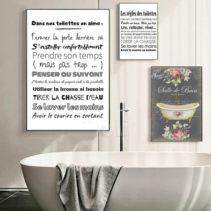 Bathroom Rules French Quotes Funny Toilet Wall Art Canvas Prints Typographic Quotations For Bathroom Toilet Room WC Wall Decor