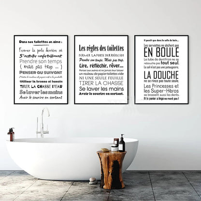 Bathroom Rules French Quotes Funny Toilet Wall Art Canvas Prints Typographic Quotations For Bathroom Toilet Room WC Wall Decor