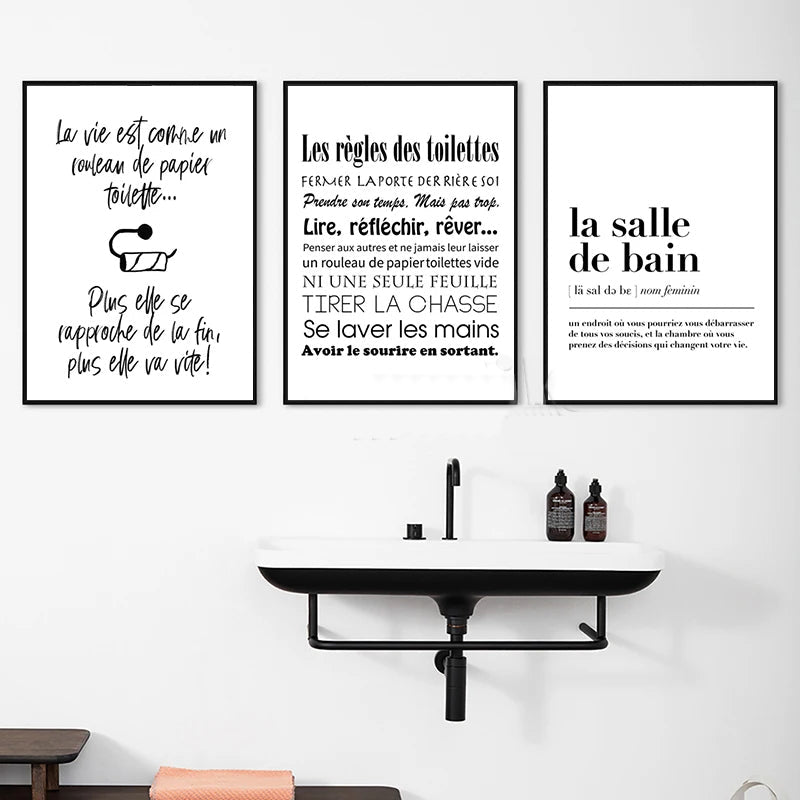 Bathroom Rules French Quotes Funny Toilet Wall Art Canvas Prints Typographic Quotations For Bathroom Toilet Room WC Wall Decor