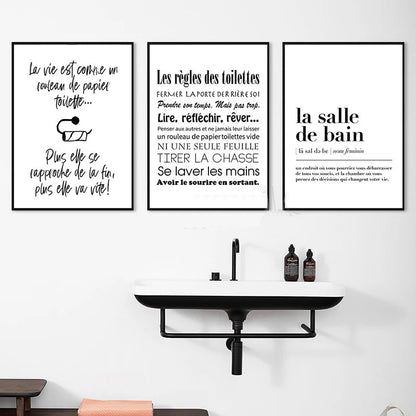 Bathroom Rules French Quotes Funny Toilet Wall Art Canvas Prints Typographic Quotations For Bathroom Toilet Room WC Wall Decor