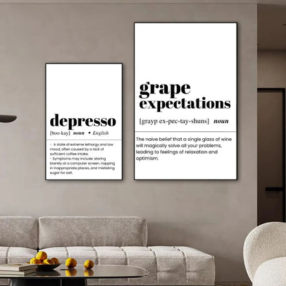 Funny Kitchen Quote Depresso Canvas Print Wall Art For Minimalist Dining Room Kitchen Wall Decor