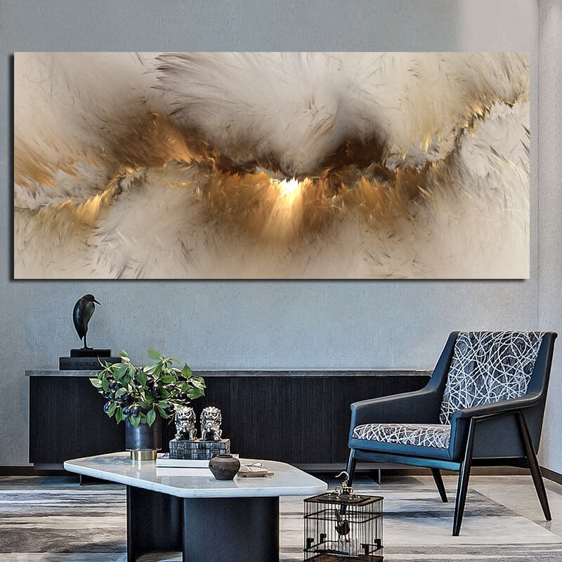 Grey Golden Cloud Abstract Canvas Print | Contemporary Posters Modern Nordic Wall Art Picture For Living Room Bedroom Décor