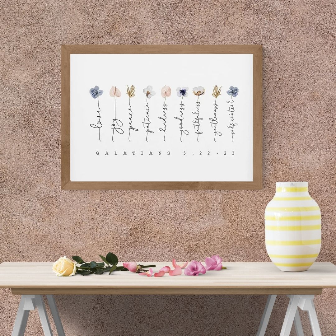 Galatians 5:22-23 Floral Bible Verse Quotes Wall Art Canvas Print Minimalist Motivational Poster For Living Room Bedroom Decor