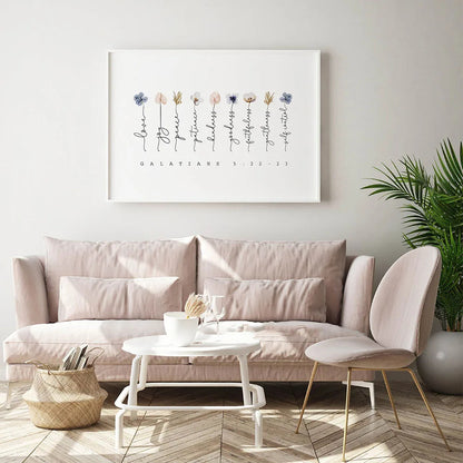 Galatians 5:22-23 Floral Bible Verse Quotes Wall Art Canvas Print Minimalist Motivational Poster For Living Room Bedroom Decor