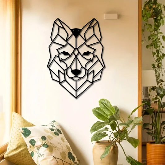 Geometric Wolf Silhouette Black Metal Wall Art 3d Iron Crafted Scandinavian Wall Decoration For Living Room