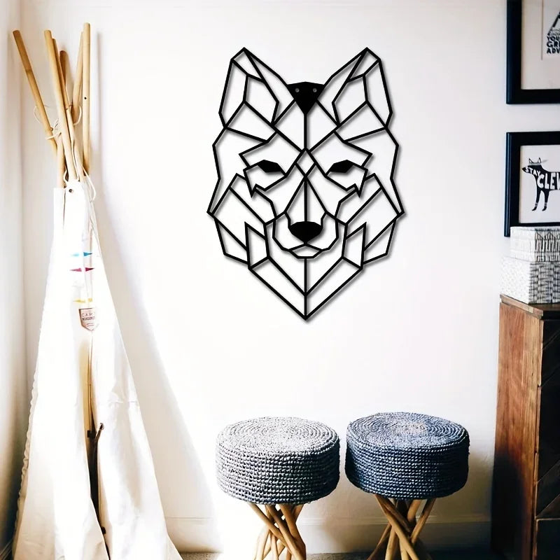 Geometric Wolf Silhouette Black Metal Wall Art 3d Iron Crafted Scandinavian Wall Decoration For Living Room