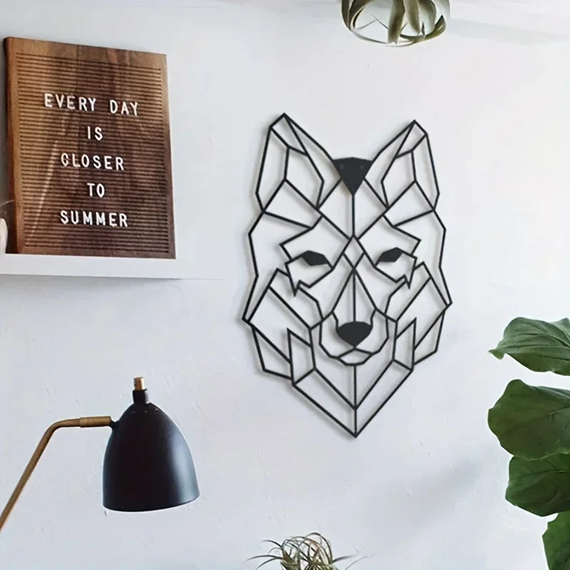 Geometric Wolf Silhouette Black Metal Wall Art 3d Iron Crafted Scandinavian Wall Decoration For Living Room