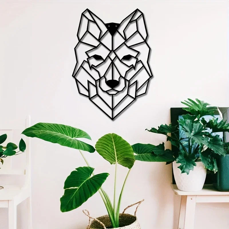 Geometric Wolf Silhouette Black Metal Wall Art 3d Iron Crafted Scandinavian Wall Decoration For Living Room