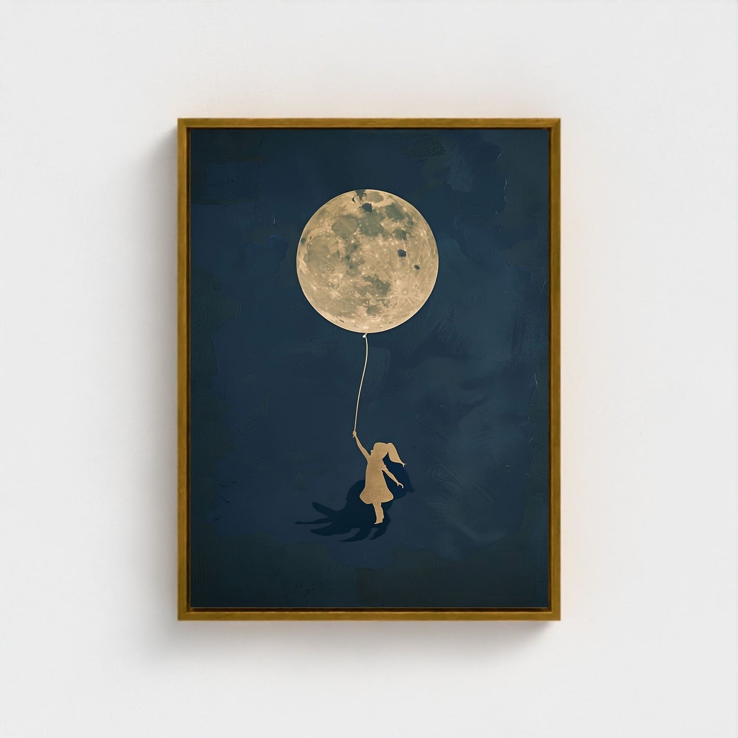 Girl With Moon Balloon Framed Wall Art Canvas Print - Dreamy Night Sky Artwork