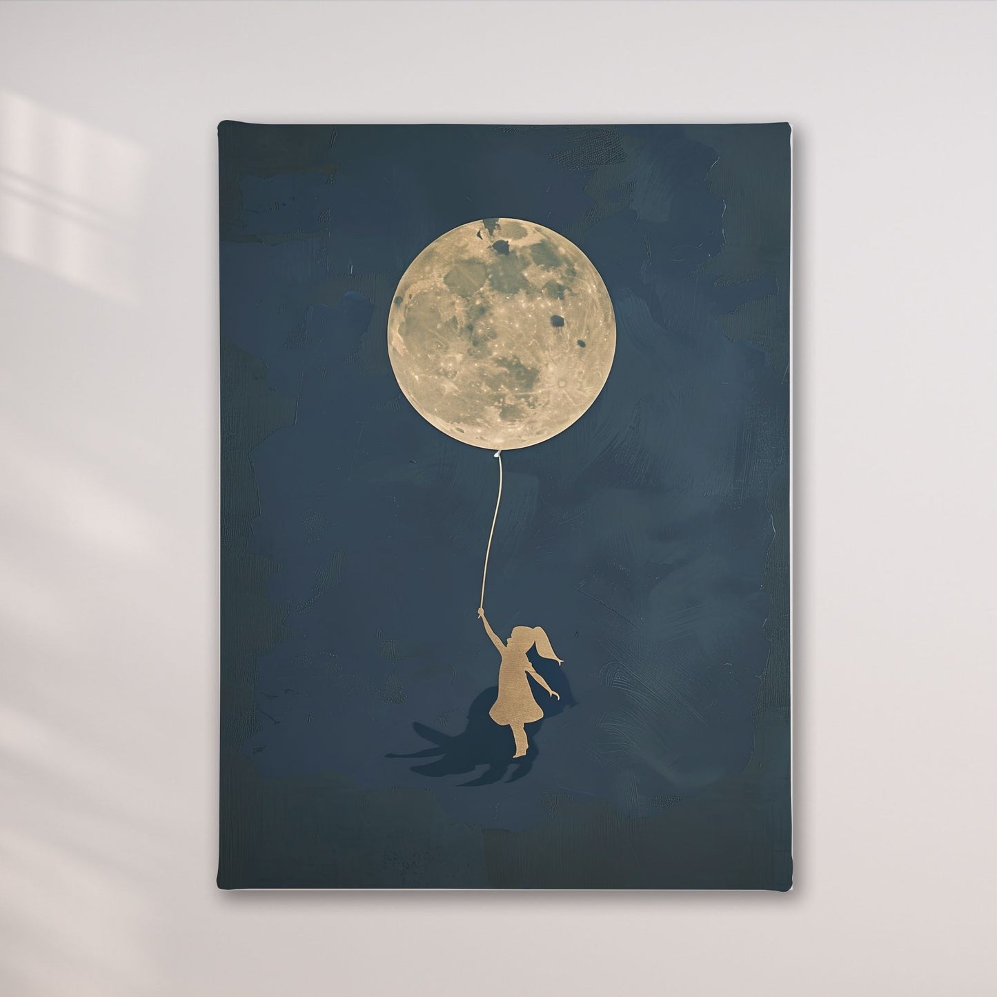 Girl With Moon Balloon Framed Wall Art Canvas Print - Dreamy Night Sky Artwork