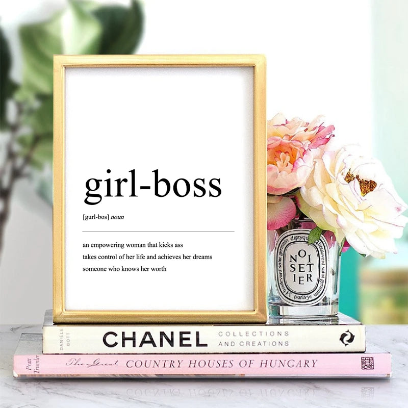 Girl Boss Definition Coco Chanel Quotes Wall Art Modern Minimalist Motivational Black White Canvas Prints For Living Room Office Bedroom Décor