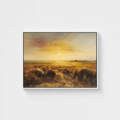 Golden Sunset Abstract Landscape Framed Wall Art Canvas Print – Warm Horizon Art for Modern Living Room