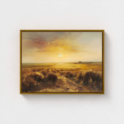 Golden Sunset Abstract Landscape Framed Wall Art Canvas Print – Warm Horizon Art for Modern Living Room