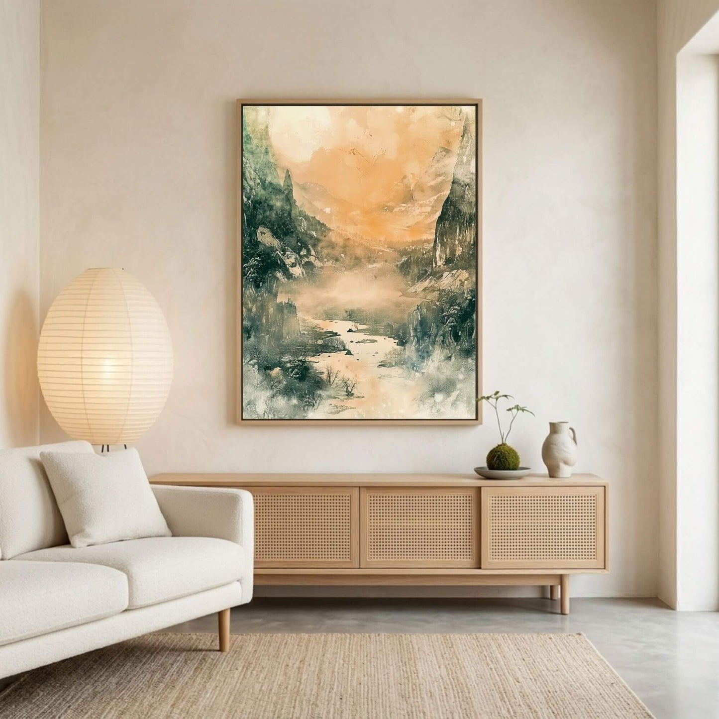 Golden Valley Landscape Framed Wall Art Canvas Print - Atmospheric Nature Art