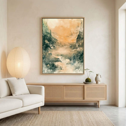 Golden Valley Landscape Framed Wall Art Canvas Print - Atmospheric Nature Art