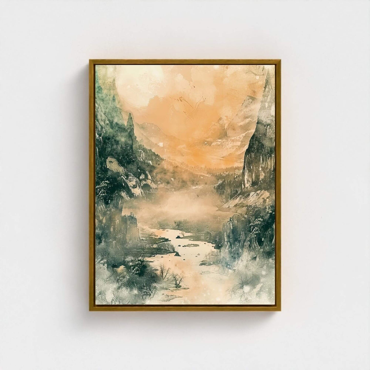 Golden Valley Landscape Framed Wall Art Canvas Print - Atmospheric Nature Art
