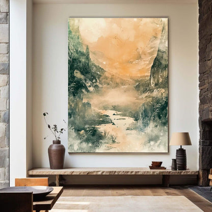 Golden Valley Landscape Framed Wall Art Canvas Print - Atmospheric Nature Art